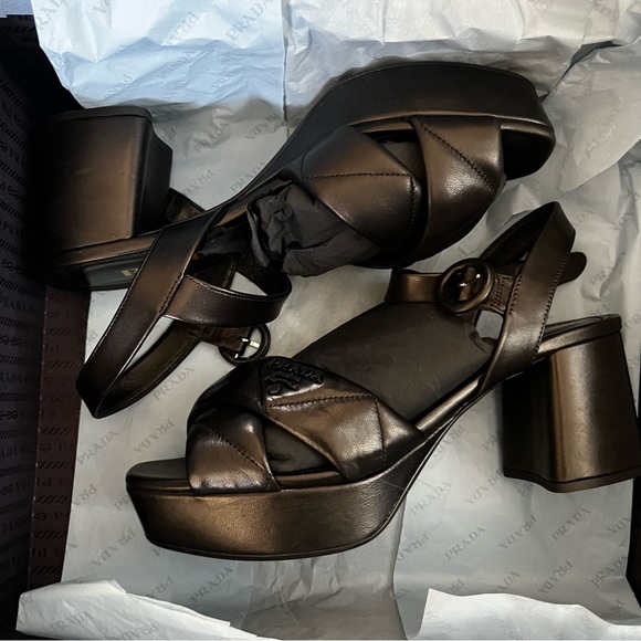 Prada Nappa Leather Platform Sandals Authentic Like New Size 37 1/2 US 7.5 - Picture 6 of 16